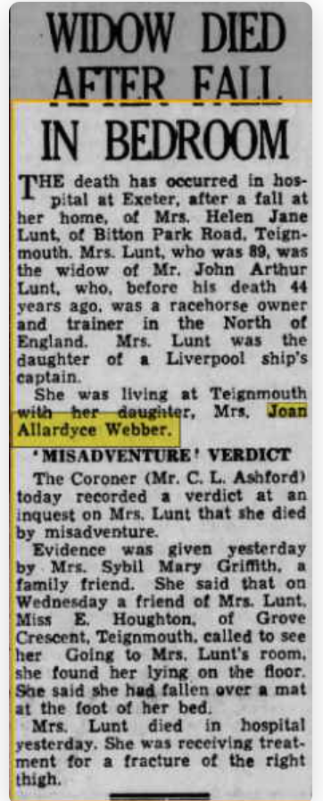 Death notice Helen Jane Lunt Express and Echo September 1963